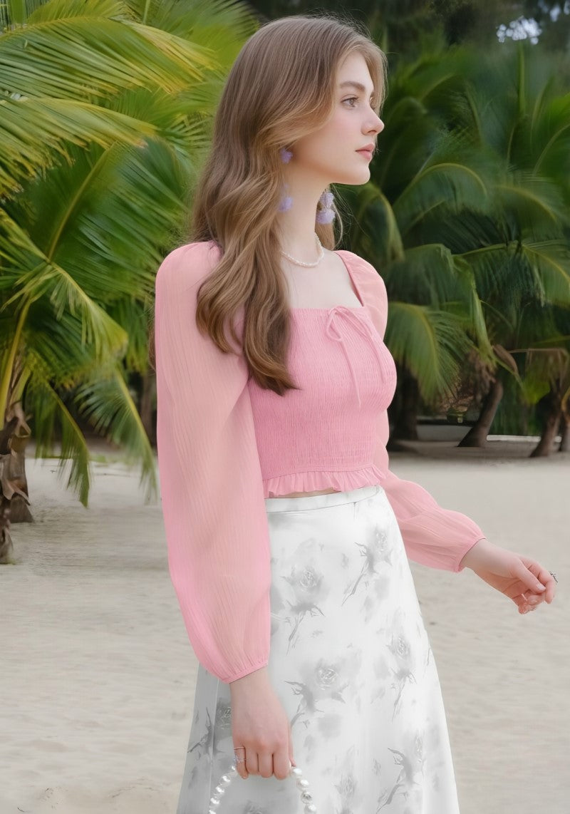 Peach puff sleeve top side profile for women – Snazzyhunt