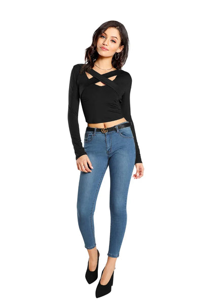 Chic Cross-Neck Korean Soft Fabric Crop Top