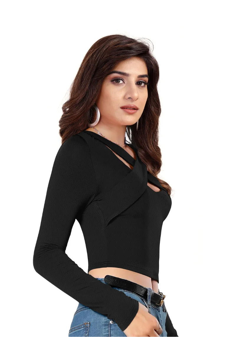 Chic Cross-Neck Korean Soft Fabric Crop Top