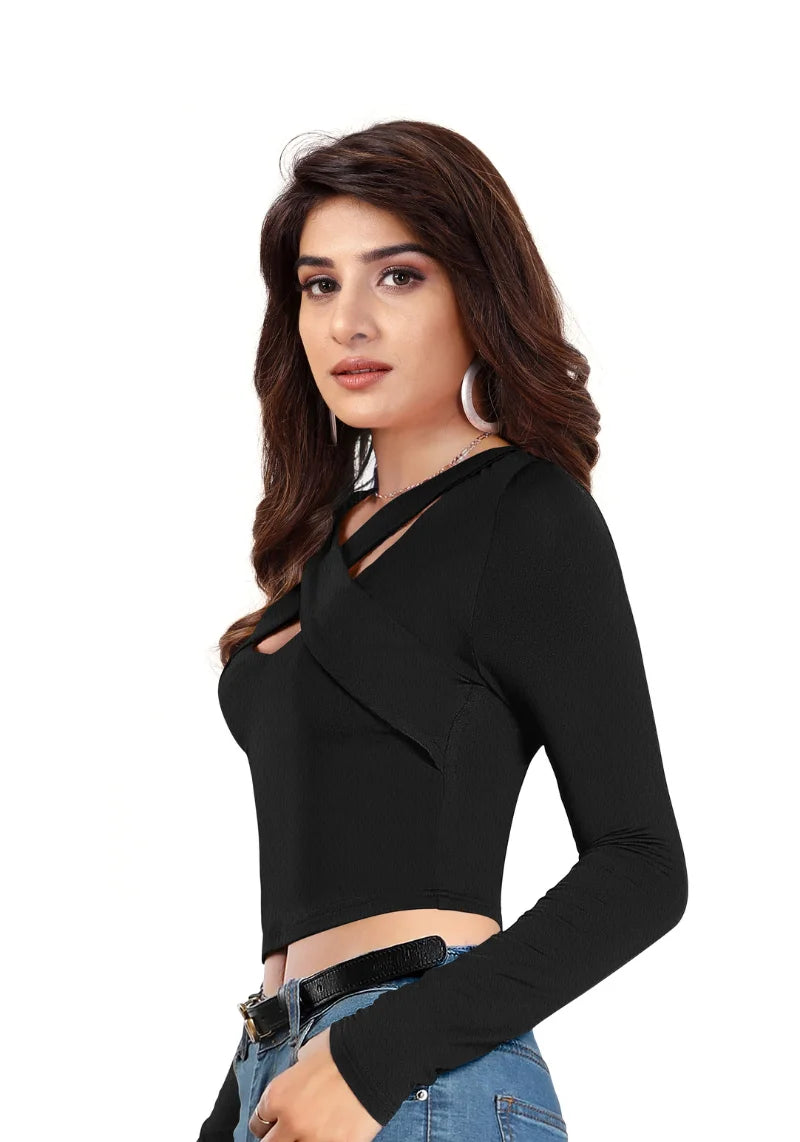 Chic Cross-Neck Korean Soft Fabric Crop Top