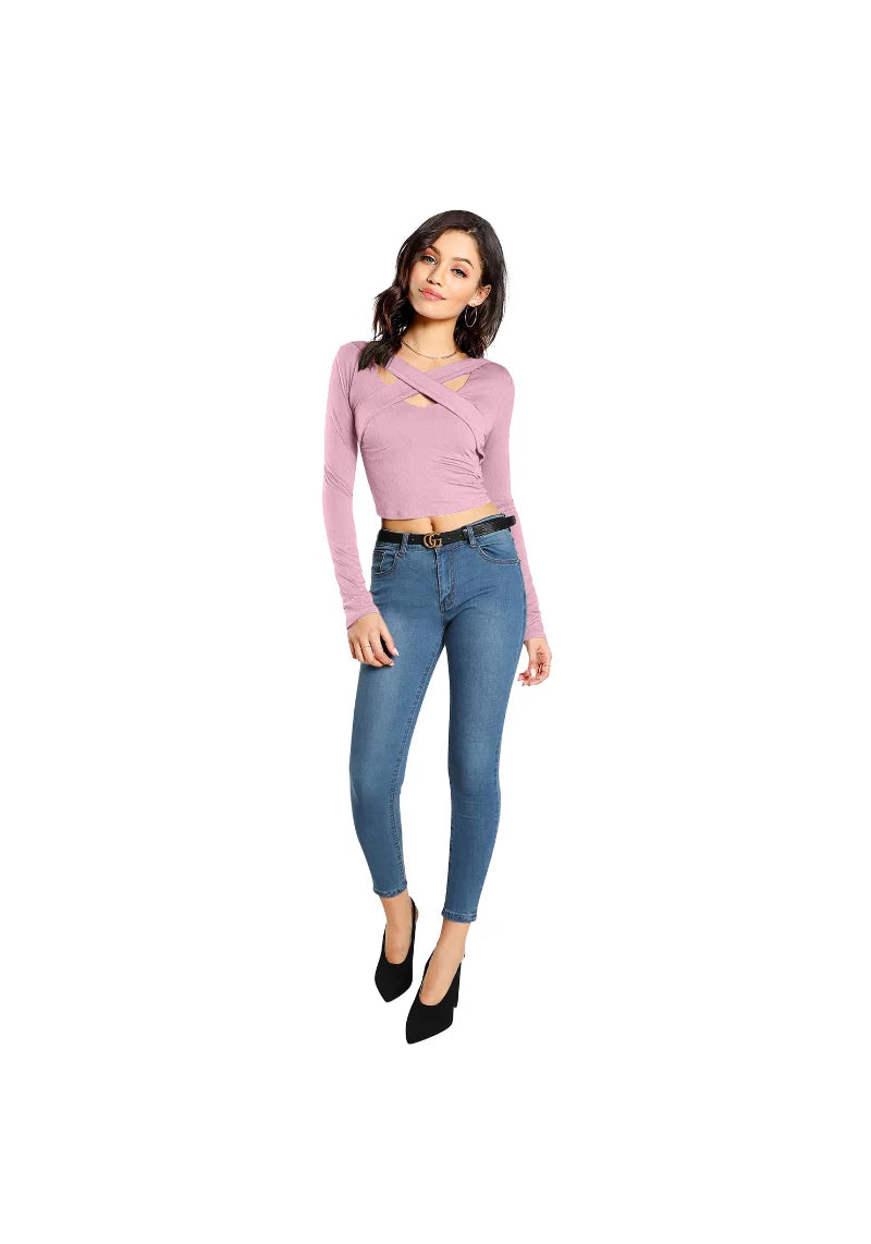 Chic Cross-Neck Korean Soft Fabric Crop Top