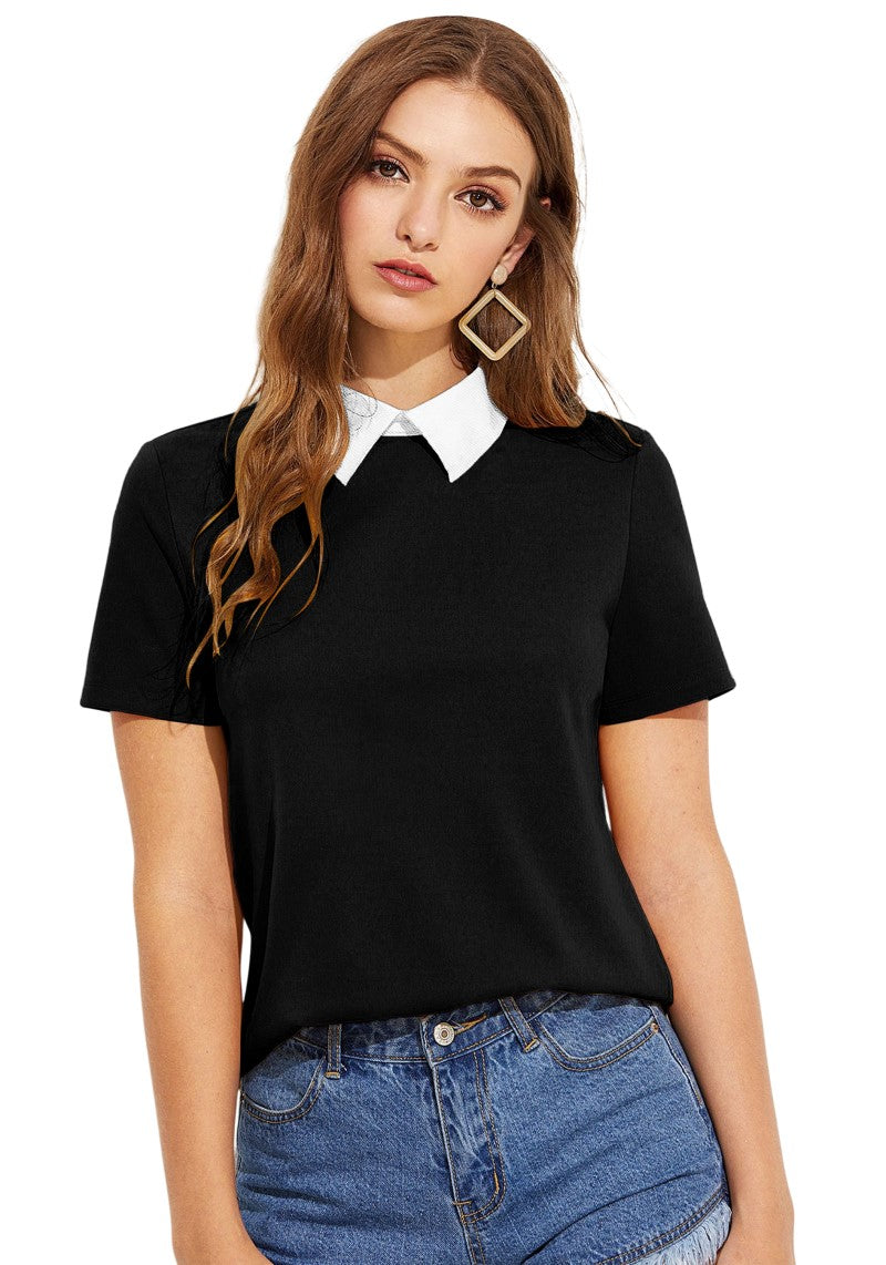 Parisian Charm Designer Collar Korean Soft Summer Top
