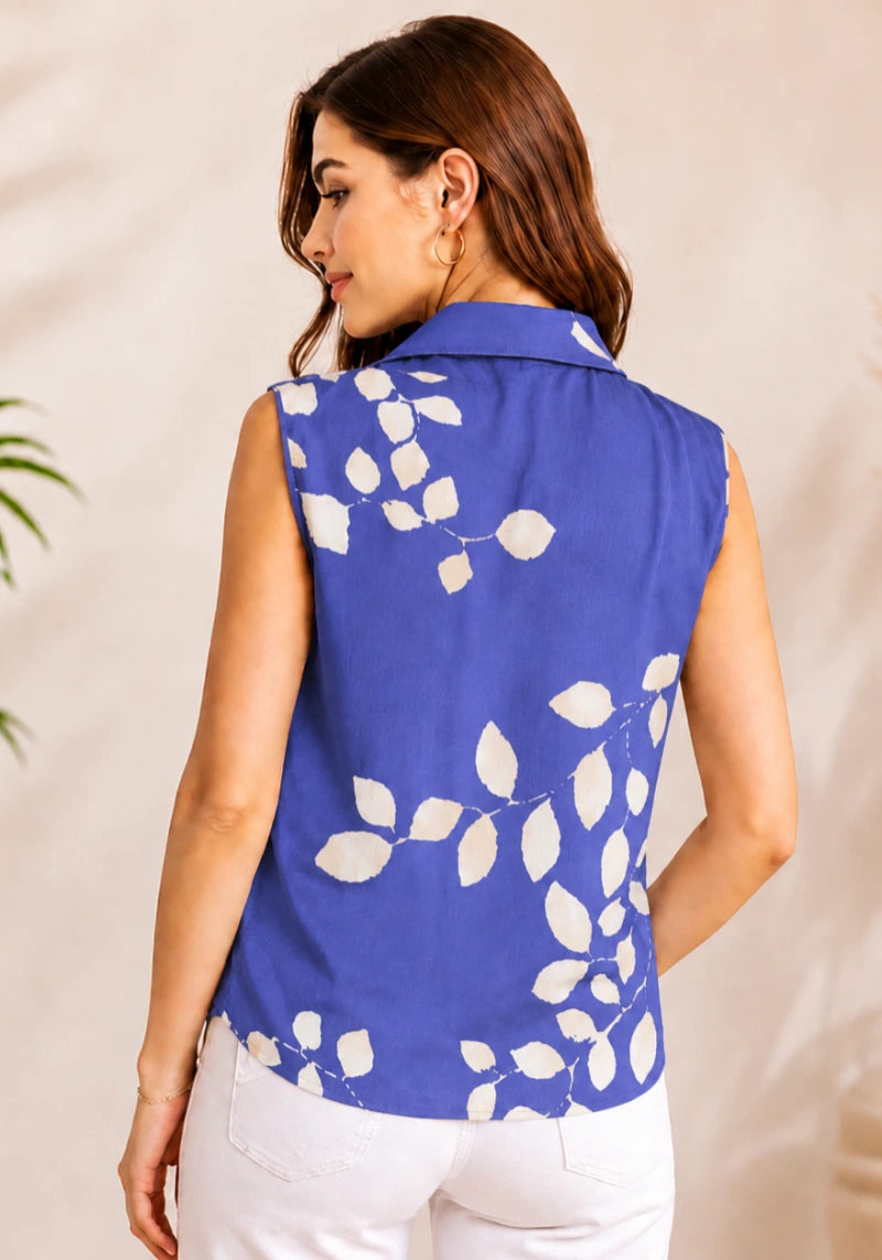 Women's Botanical Print Cotton Sleeveless Top