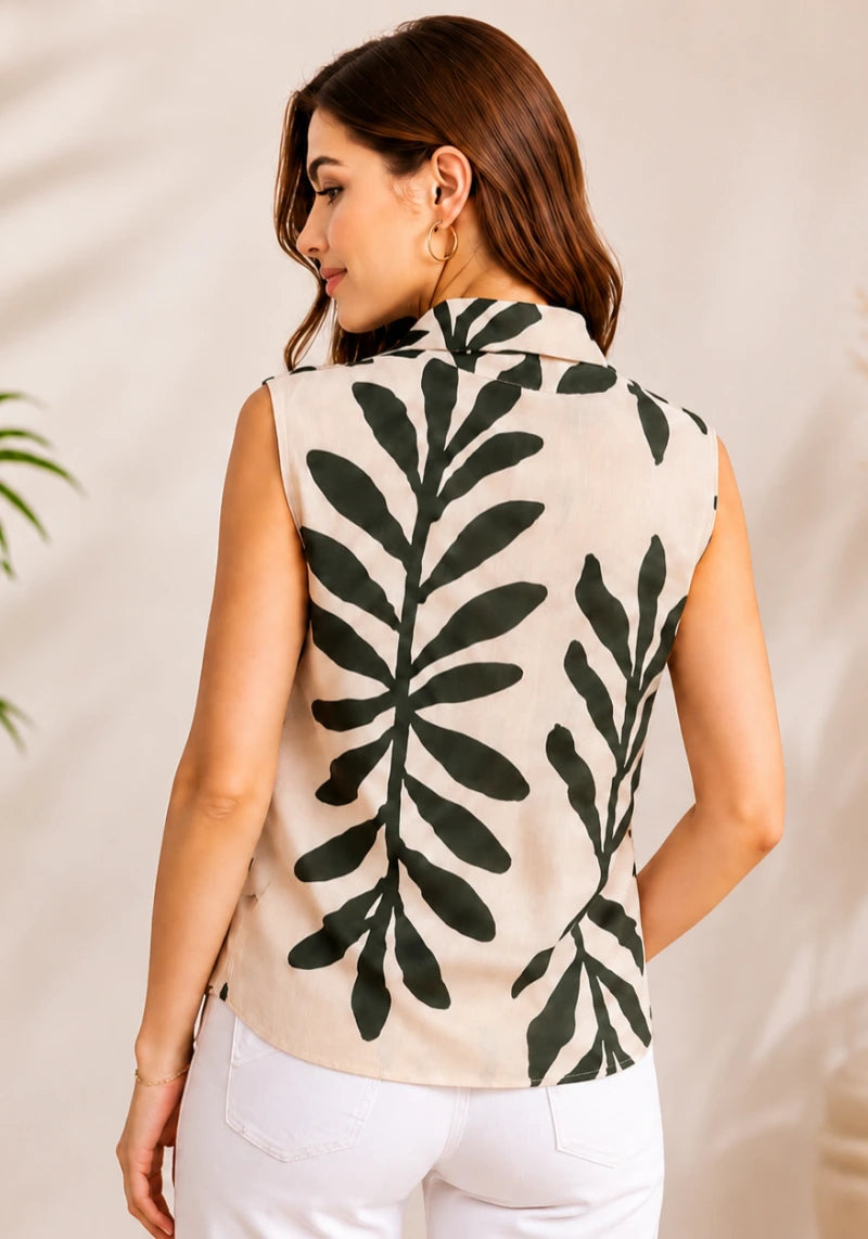 Women's Botanical Print Cotton Sleeveless Top