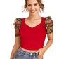Rich Red Polka-Dot Print Net Sleeves Top