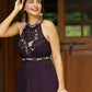 Party Wear Purple Halter Neck Western One Piece Dress