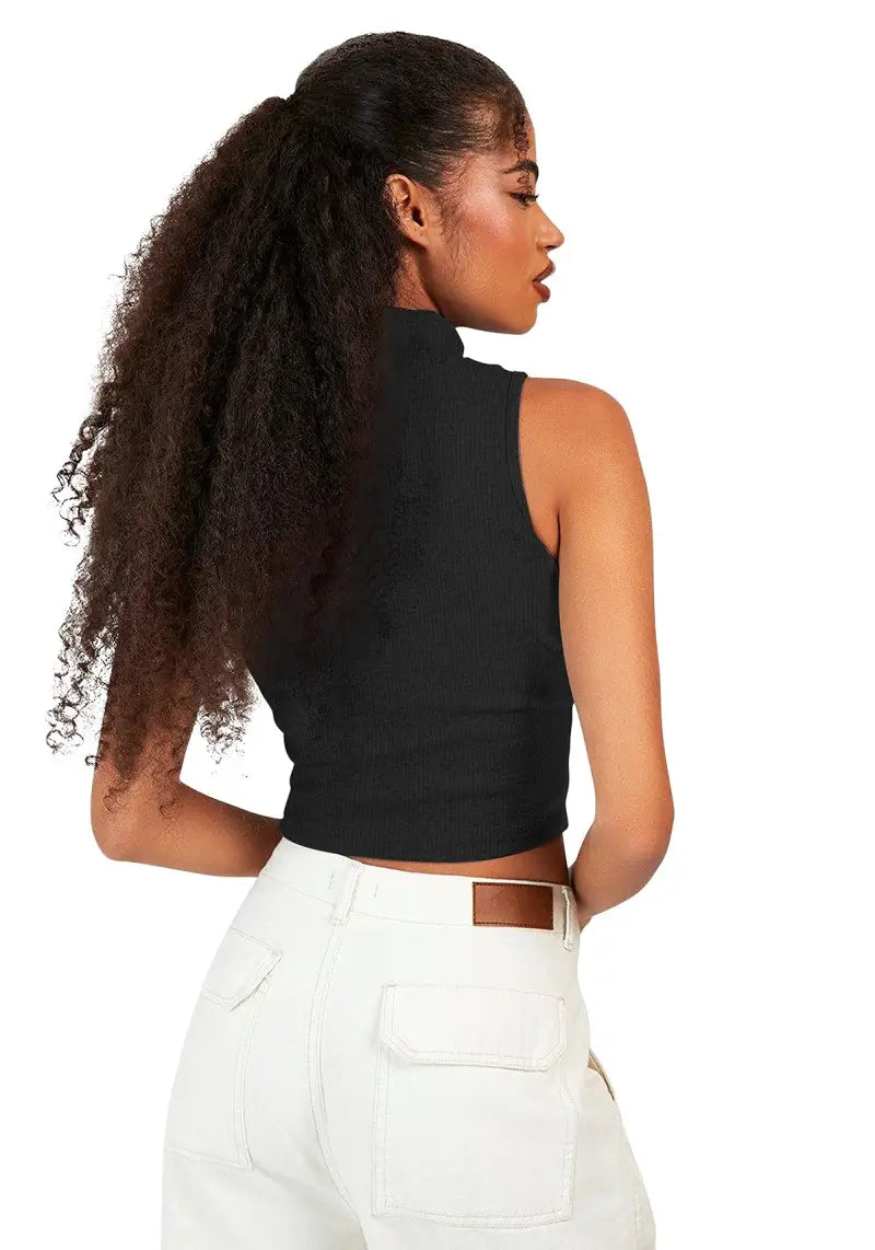 Chic Ribbed Mock Neck Designer Crop Top