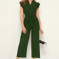 Stylish Olive Green Pleated Cap Sleeve Solid Jumpsuit