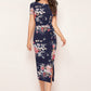 Enticing Blue Floral Printed Side-Slit Bodycon Dress
