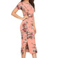 Peach Enticing Floral Printed Side-Slit Bodycon Dress