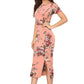 Peach Enticing Floral Printed Side-Slit Bodycon Dress