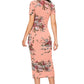 Peach Enticing Floral Printed Side-Slit Bodycon Dress