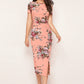Peach Enticing Floral Printed Side-Slit Bodycon Dress