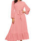 Peach Raglan Sleeve Flounce Hem Swiss Dot Dress