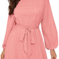 Peach Raglan Sleeve Flounce Hem Swiss Dot Dress