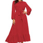 Elegant Red Raglan Sleeve Flounce Hem Swiss Dot Dress