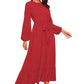 Elegant Red Raglan Sleeve Flounce Hem Swiss Dot Dress