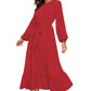 Elegant Red Raglan Sleeve Flounce Hem Swiss Dot Dress