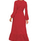 Elegant Red Raglan Sleeve Flounce Hem Swiss Dot Dress