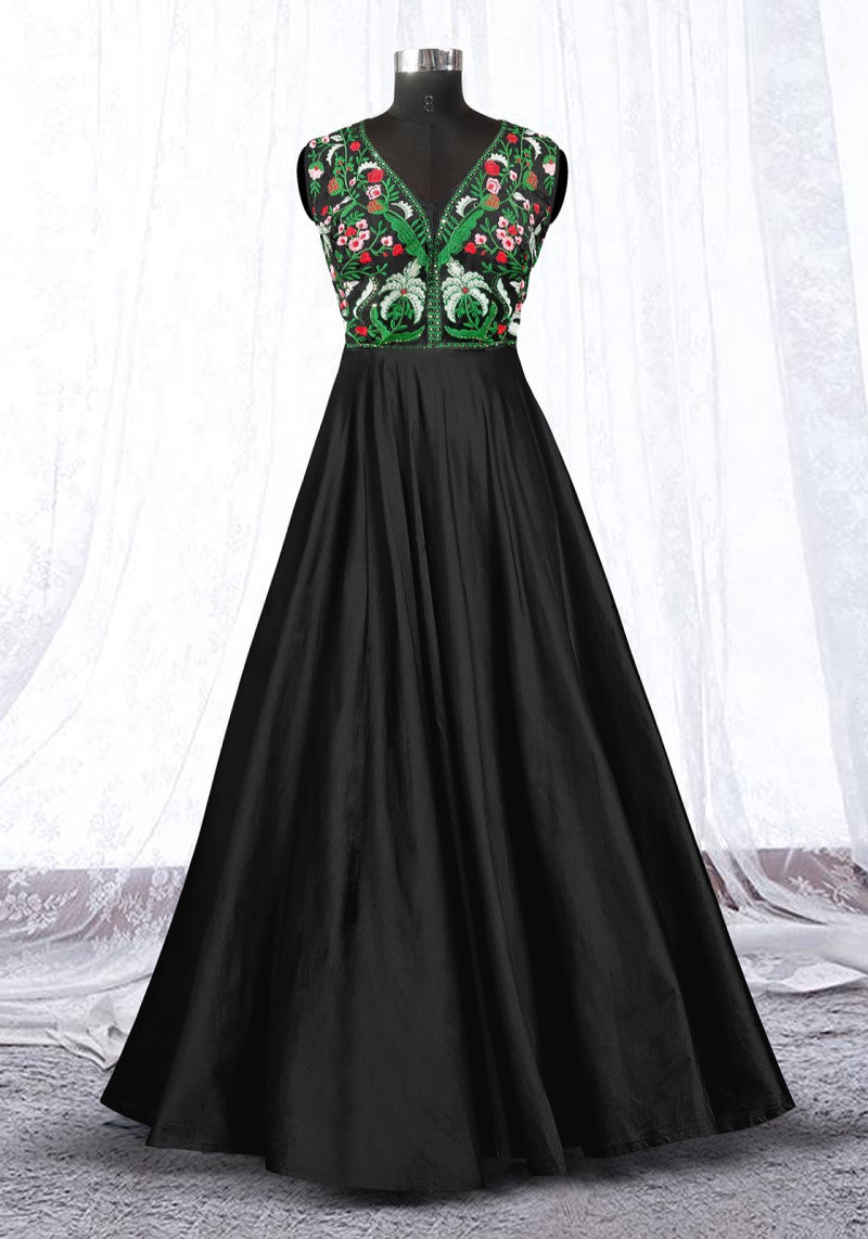 Radiant Banglori Silk Embroidered Gown with Soft Inner Lining