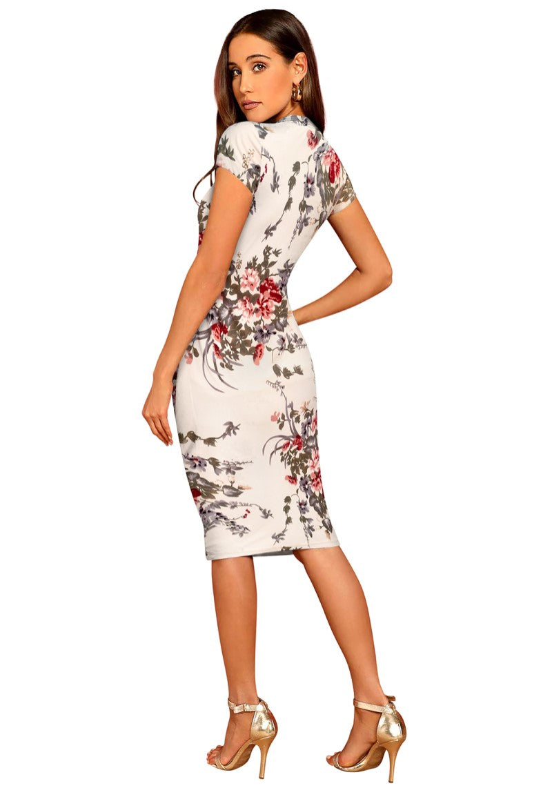 Alluring Floral Printed Bodycon Dress