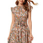 Designer Multi Floral Print Cap Sleeve Short Dress