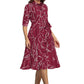 Maroon A Line Printed Midi Dress – Western Style Elegance