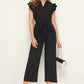 Stylish Black Pleated Cap Sleeve Solid Jumpsuit