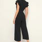 Stylish Black Pleated Cap Sleeve Solid Jumpsuit