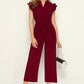 Stylish Maroon Pleated Cap Sleeve Solid Jumpsuit