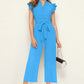 Captivating Blue Pleated Cap Sleeve Solid Jumpsuit