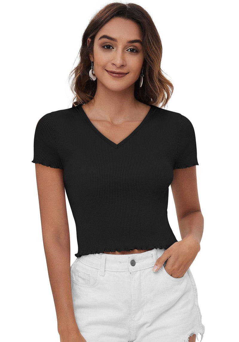 Trendy Black Ribbed Crop Top