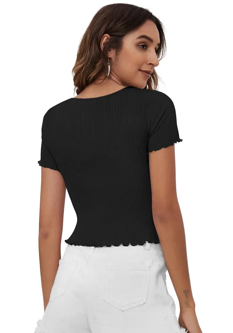 Trendy Black Ribbed Crop Top