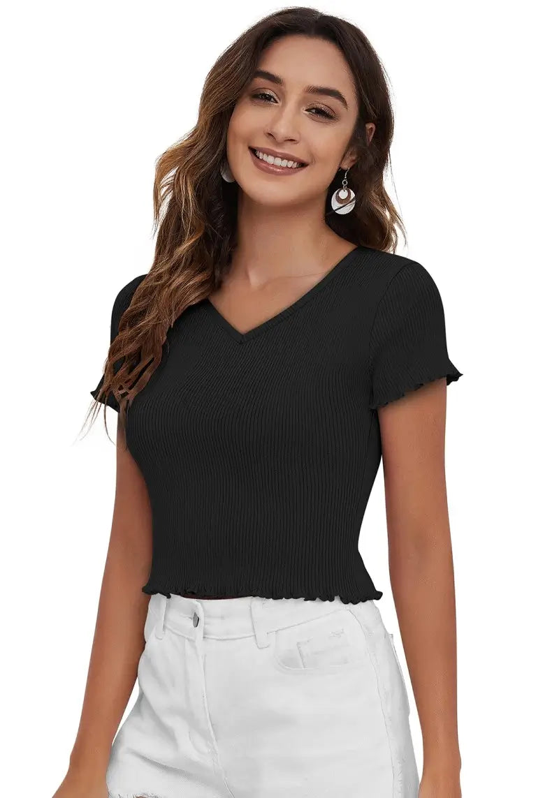 Trendy Black Ribbed Crop Top