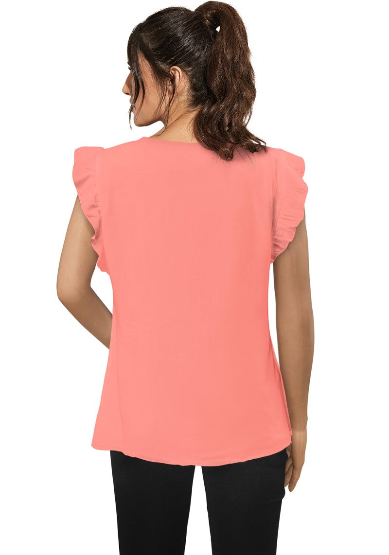 Peach Solid Cap Sleeve Top