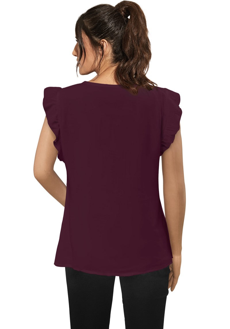 Wine Solid Cap Sleeves Top