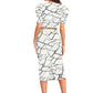 White Geometric Printed Puff Sleeves Top and Skirt Set