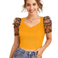 Awesome Yellow Polka-Dot Print Net Sleeves Top