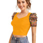 Awesome Yellow Polka-Dot Print Net Sleeves Top