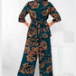 Floral Muse teal floral printed shirt and culotte co-ord set – back view