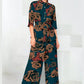 Model wearing Floral Muse teal printed shirt and culotte co-ord set – full front view
