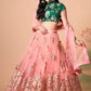 Peach Embroidered Mirror Work Lehenga with Contrast Choli