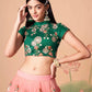 Peach Embroidered Mirror Work Lehenga with Contrast Choli