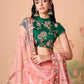 Peach Embroidered Mirror Work Lehenga with Contrast Choli