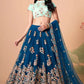 Elegant Dove Blue Mirror Work Embroidered Lehenga Set