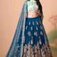 Elegant Dove Blue Mirror Work Embroidered Lehenga Set