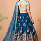 Elegant Dove Blue Mirror Work Embroidered Lehenga Set