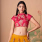 Yellow Embroidered Mirror Work Lehenga with Hot Pink Choli Charm