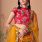 Yellow Embroidered Mirror Work Lehenga with Hot Pink Choli Charm