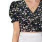 Floral Bliss V-Neck Puff Sleeve Crop Top with Tie-Back Detail